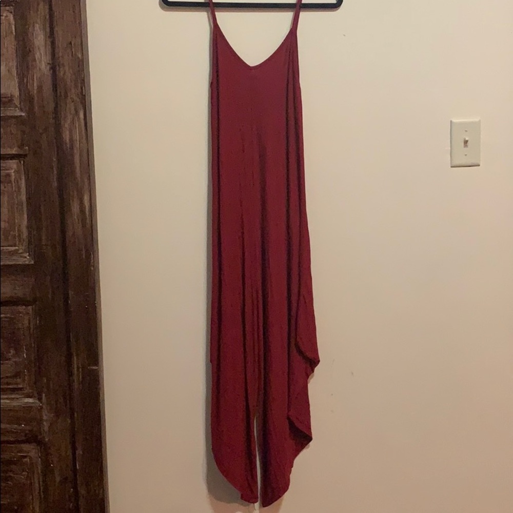 red wide leg romper